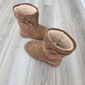 Bearpaw Val Boots Suede Mid Calf Shearling Lined Med Brown W 10 -1 small stain
